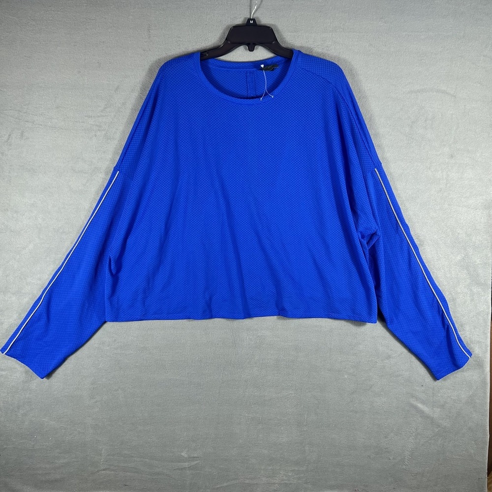 Sports Illustrated Women's Blue Cropped Activewear Top 2X Plus Size Long Sleeve